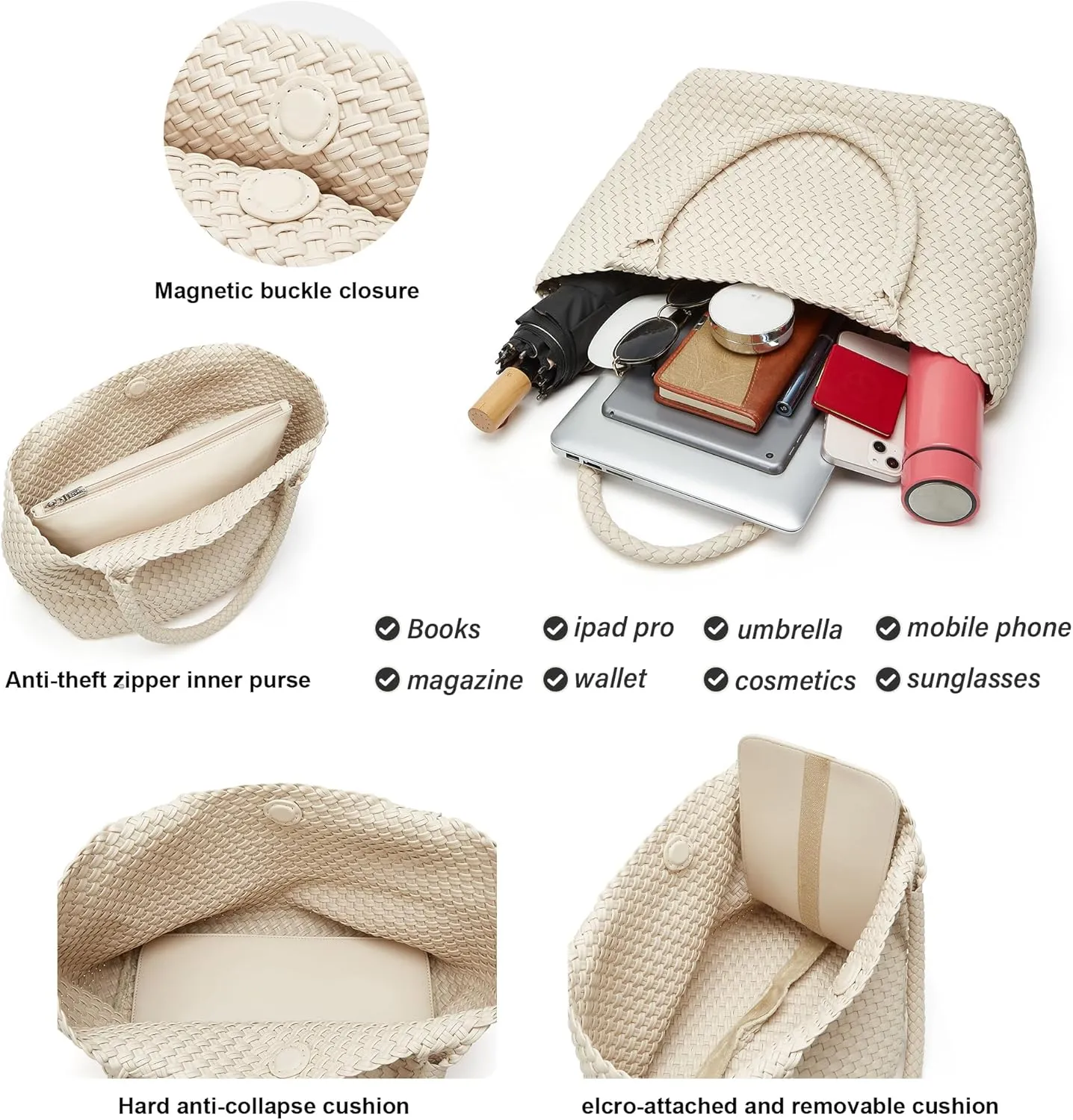 Woven Bags for Women Tote Purse: Vegan Leather Shoulder Handbags - Large Beach Tote - Travel Totes Handwoven Satchel