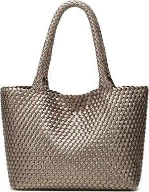 Woven Bags for Women Tote Purse: Vegan Leather Shoulder Handbags - Large Beach Tote - Travel Totes Handwoven Satchel