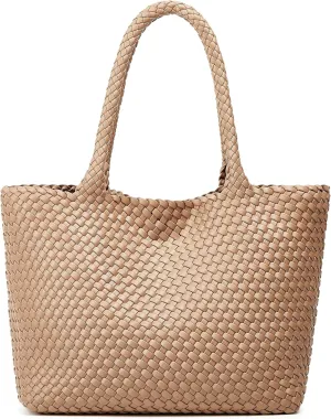 Woven Bags for Women Tote Purse: Vegan Leather Shoulder Handbags - Large Beach Tote - Travel Totes Handwoven Satchel
