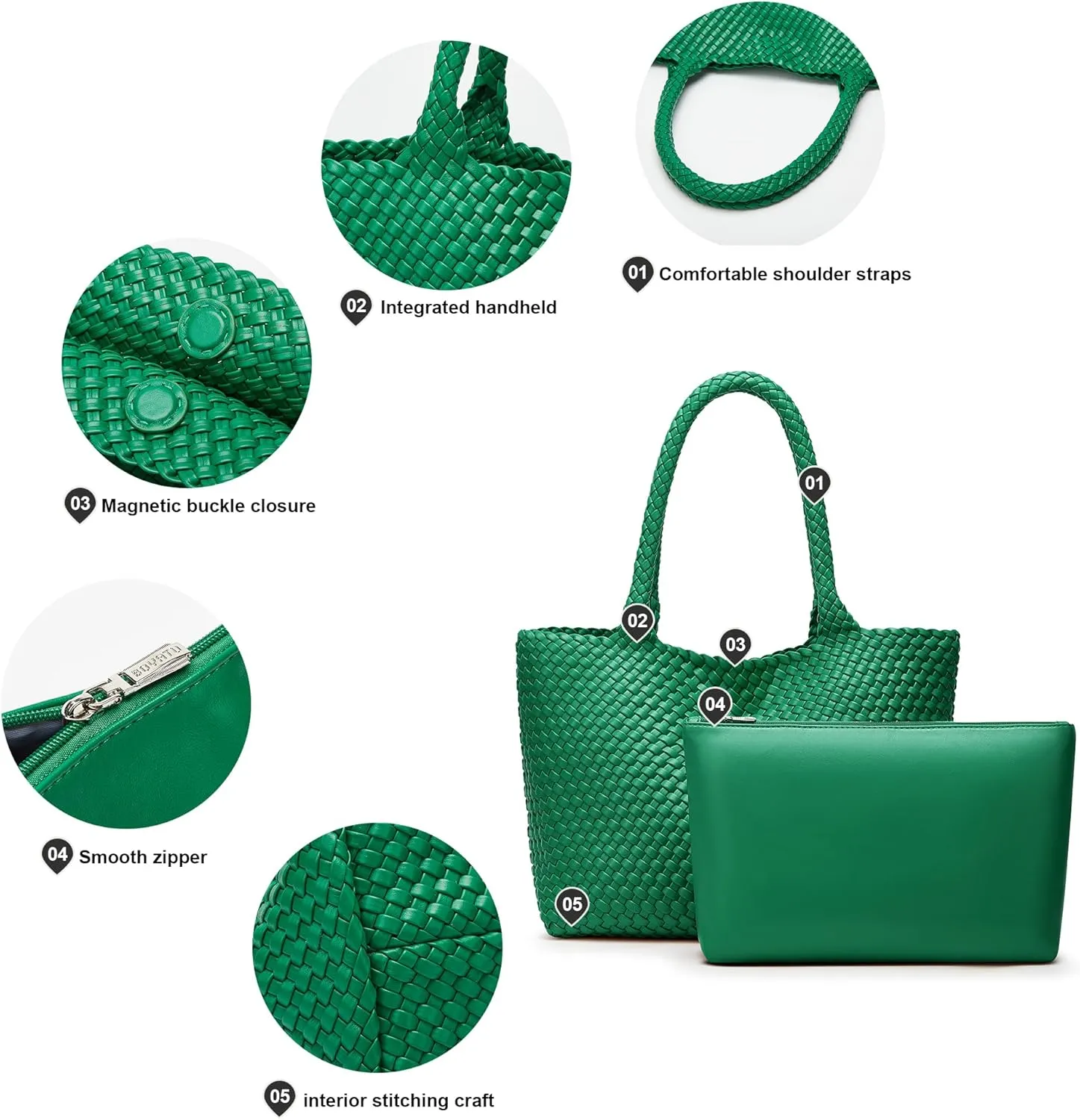 Woven Bags for Women Tote Purse: Vegan Leather Shoulder Handbags - Large Beach Tote - Travel Totes Handwoven Satchel
