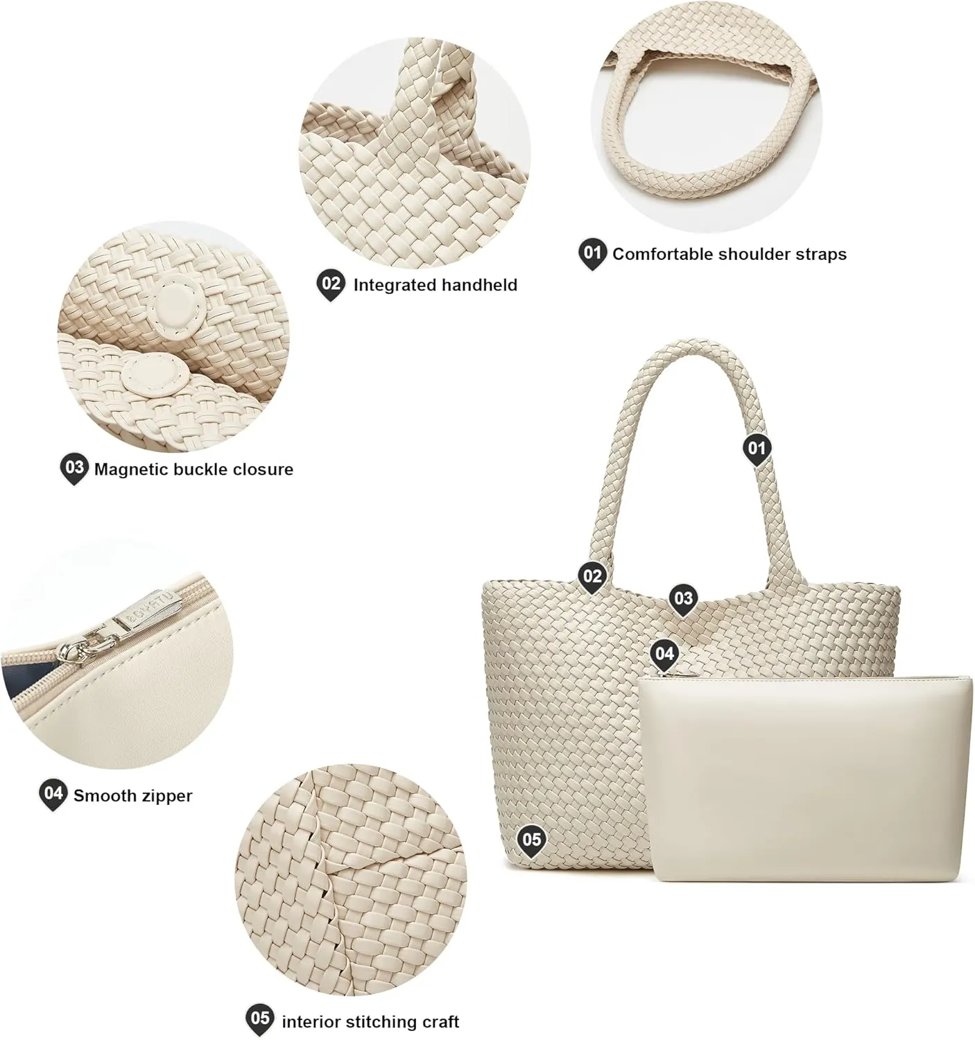 Woven Bags for Women Tote Purse: Vegan Leather Shoulder Handbags - Large Beach Tote - Travel Totes Handwoven Satchel