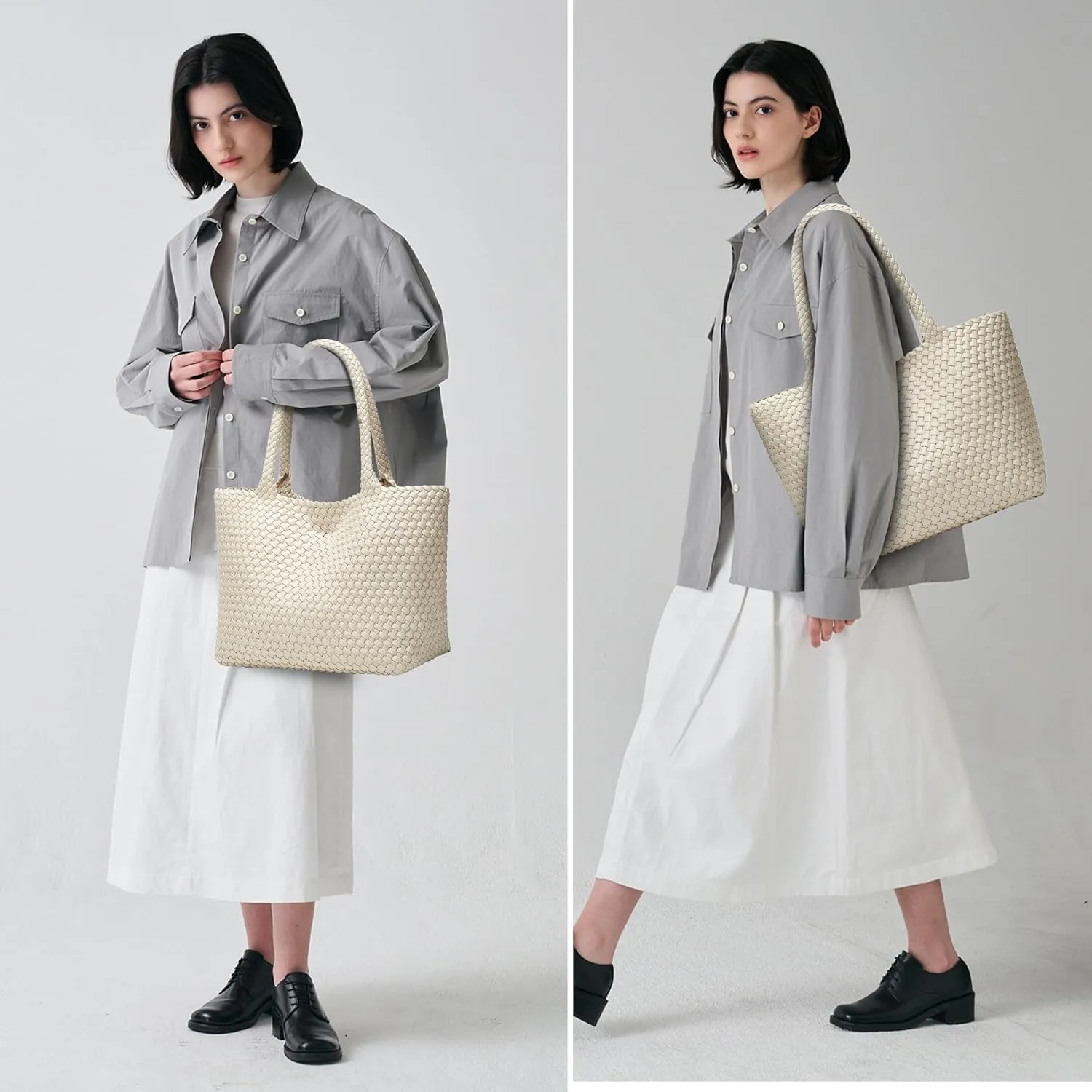 Woven Bags for Women Tote Purse: Vegan Leather Shoulder Handbags - Large Beach Tote - Travel Totes Handwoven Satchel