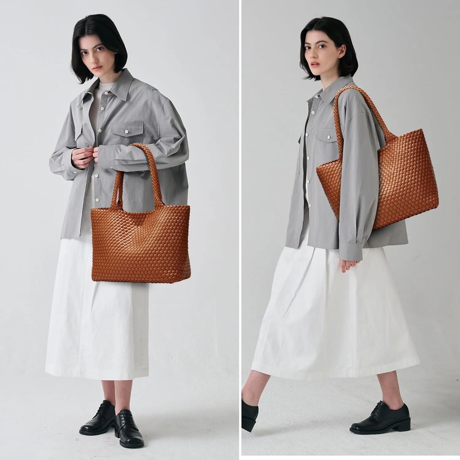 Woven Bags for Women Tote Purse: Vegan Leather Shoulder Handbags - Large Beach Tote - Travel Totes Handwoven Satchel
