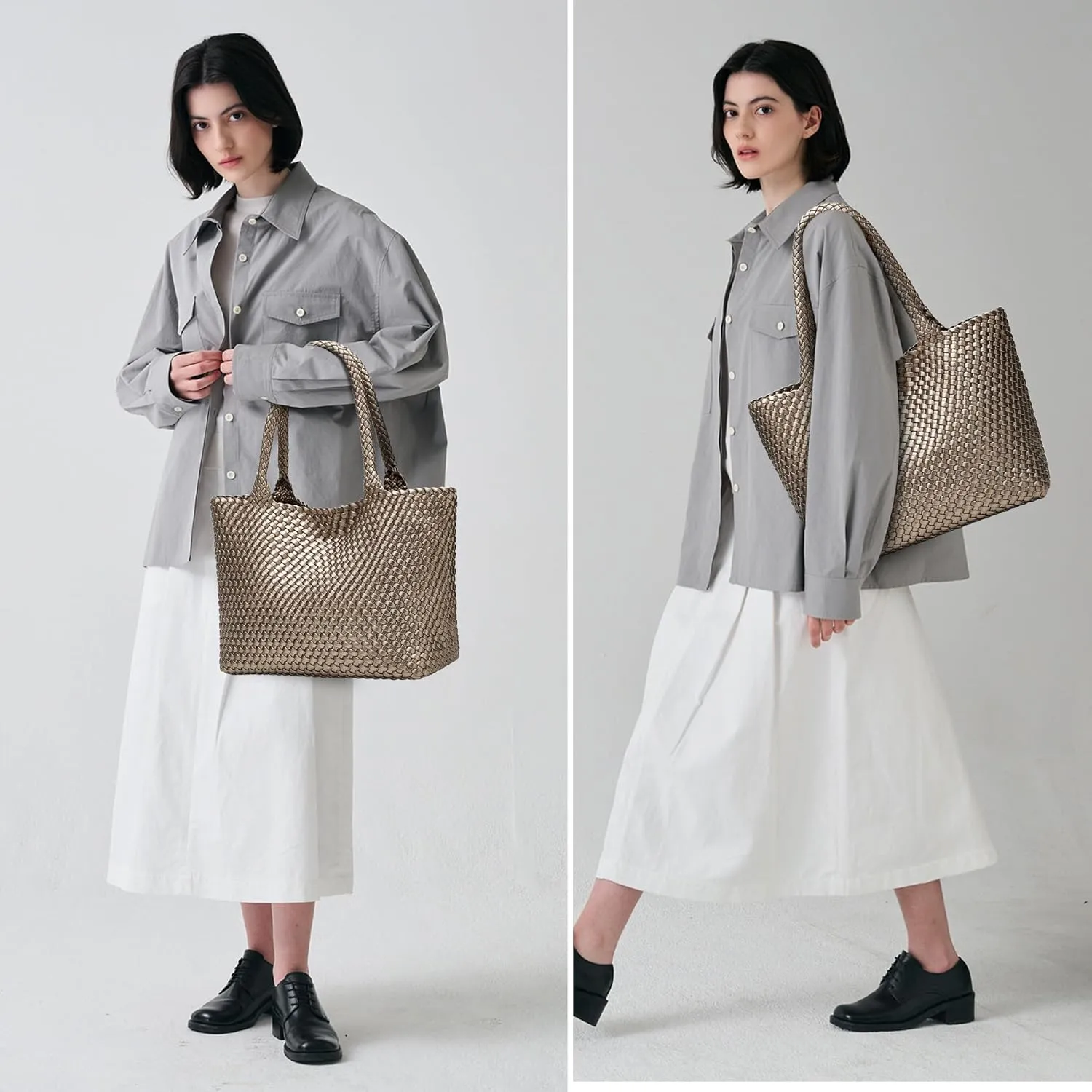 Woven Bags for Women Tote Purse: Vegan Leather Shoulder Handbags - Large Beach Tote - Travel Totes Handwoven Satchel