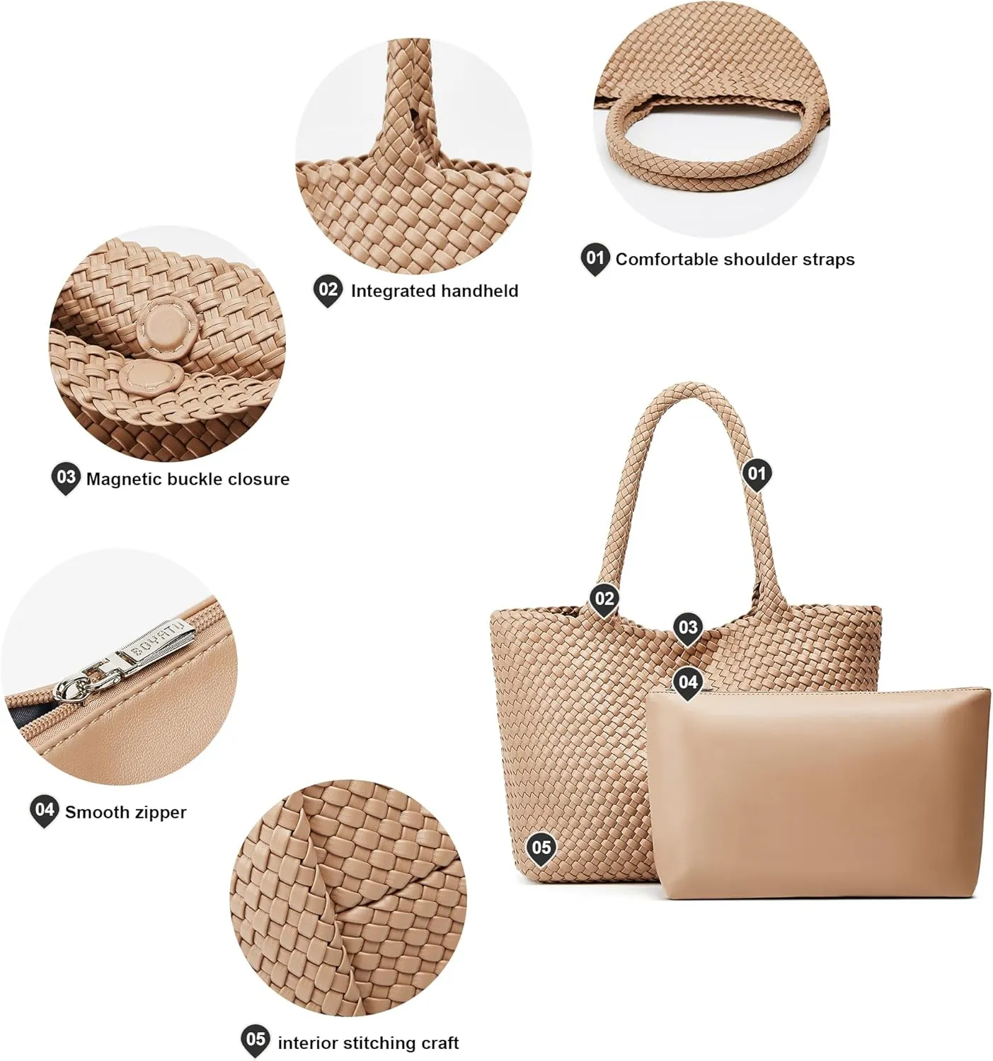 Woven Bags for Women Tote Purse: Vegan Leather Shoulder Handbags - Large Beach Tote - Travel Totes Handwoven Satchel