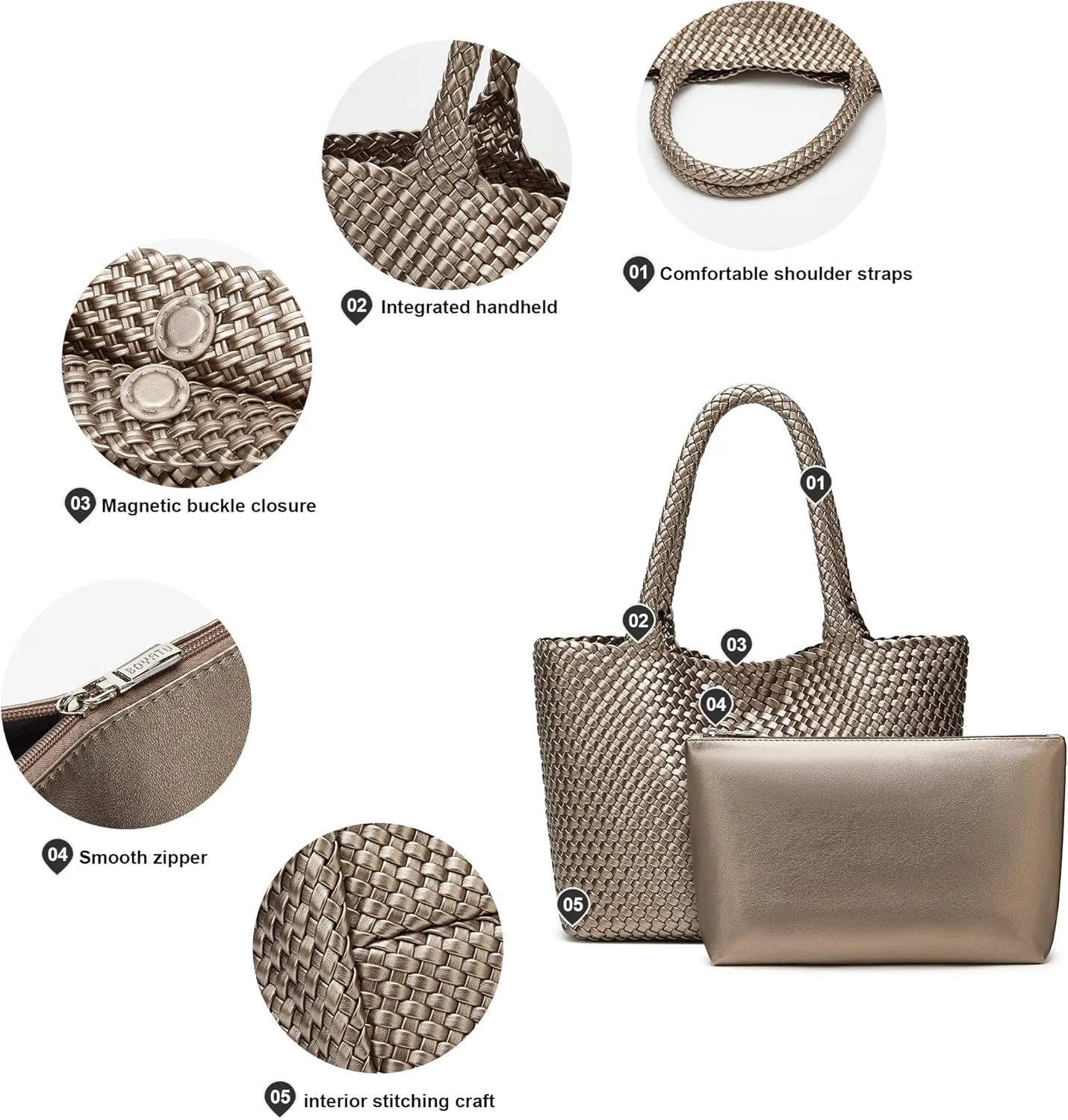 Woven Bags for Women Tote Purse: Vegan Leather Shoulder Handbags - Large Beach Tote - Travel Totes Handwoven Satchel