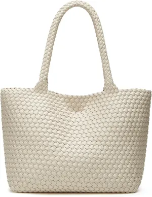 Woven Bags for Women Tote Purse: Vegan Leather Shoulder Handbags - Large Beach Tote - Travel Totes Handwoven Satchel