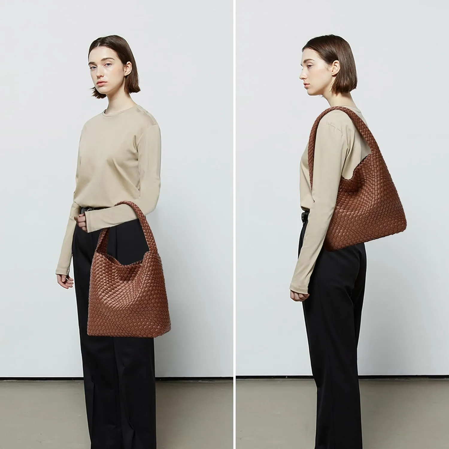 Woven Tote Bag for Women: Vegan Leather Shoulder Purse - Underarm Hobo Bag - Summer Beach Tote for Vacation