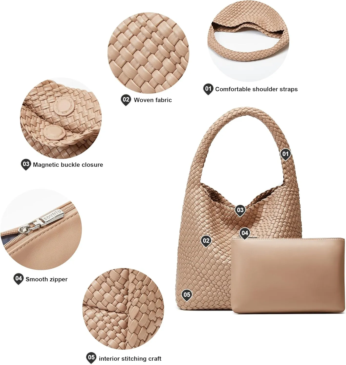 Woven Tote Bag for Women: Vegan Leather Shoulder Purse - Underarm Hobo Bag - Summer Beach Tote for Vacation