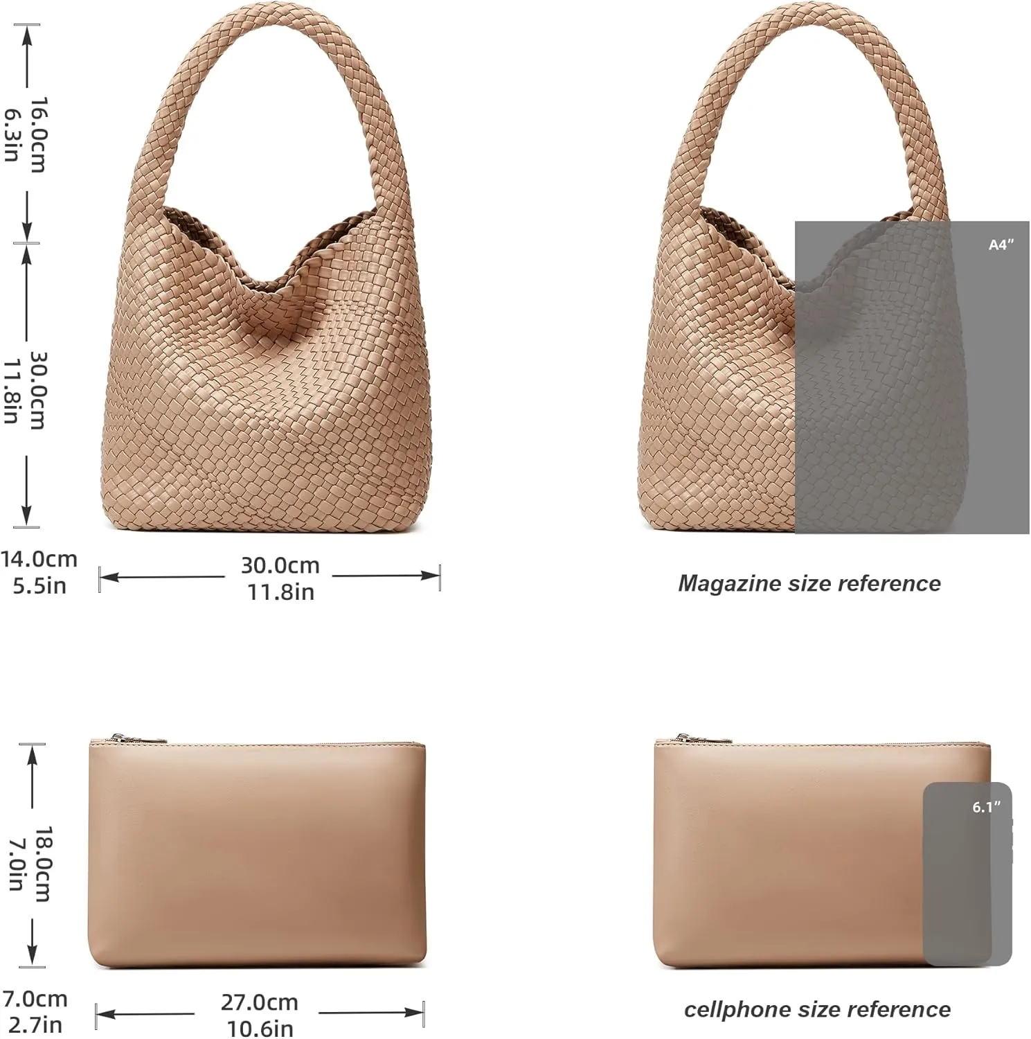 Woven Tote Bag for Women: Vegan Leather Shoulder Purse - Underarm Hobo Bag - Summer Beach Tote for Vacation