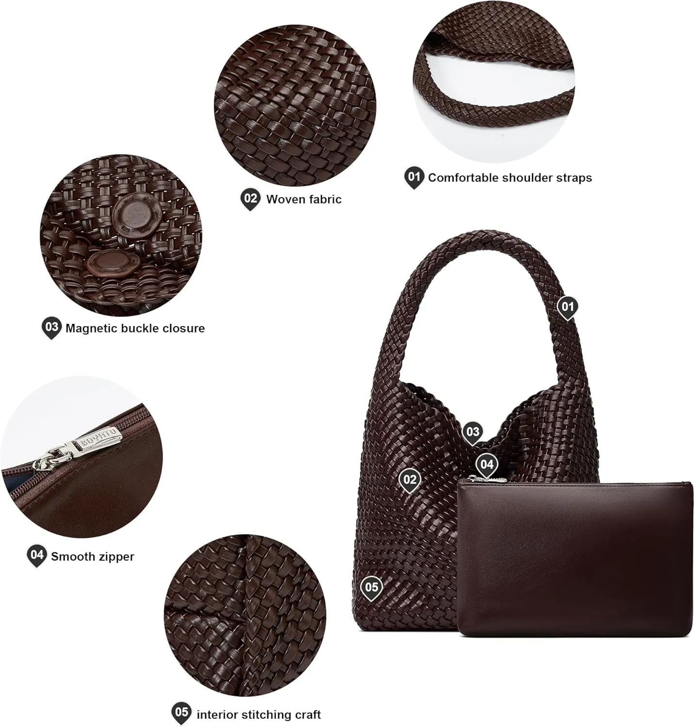 Woven Tote Bag for Women: Vegan Leather Shoulder Purse - Underarm Hobo Bag - Summer Beach Tote for Vacation