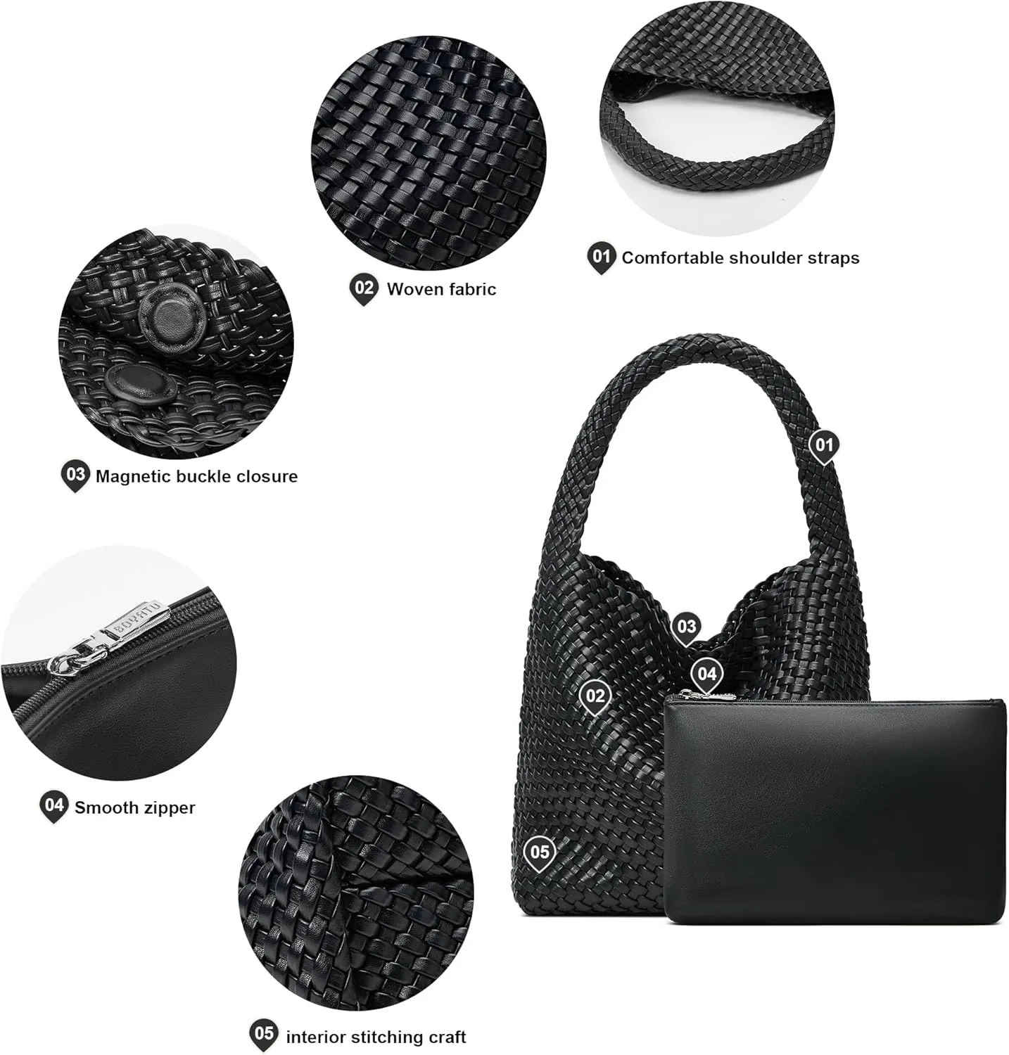 Woven Tote Bag for Women: Vegan Leather Shoulder Purse - Underarm Hobo Bag - Summer Beach Tote for Vacation
