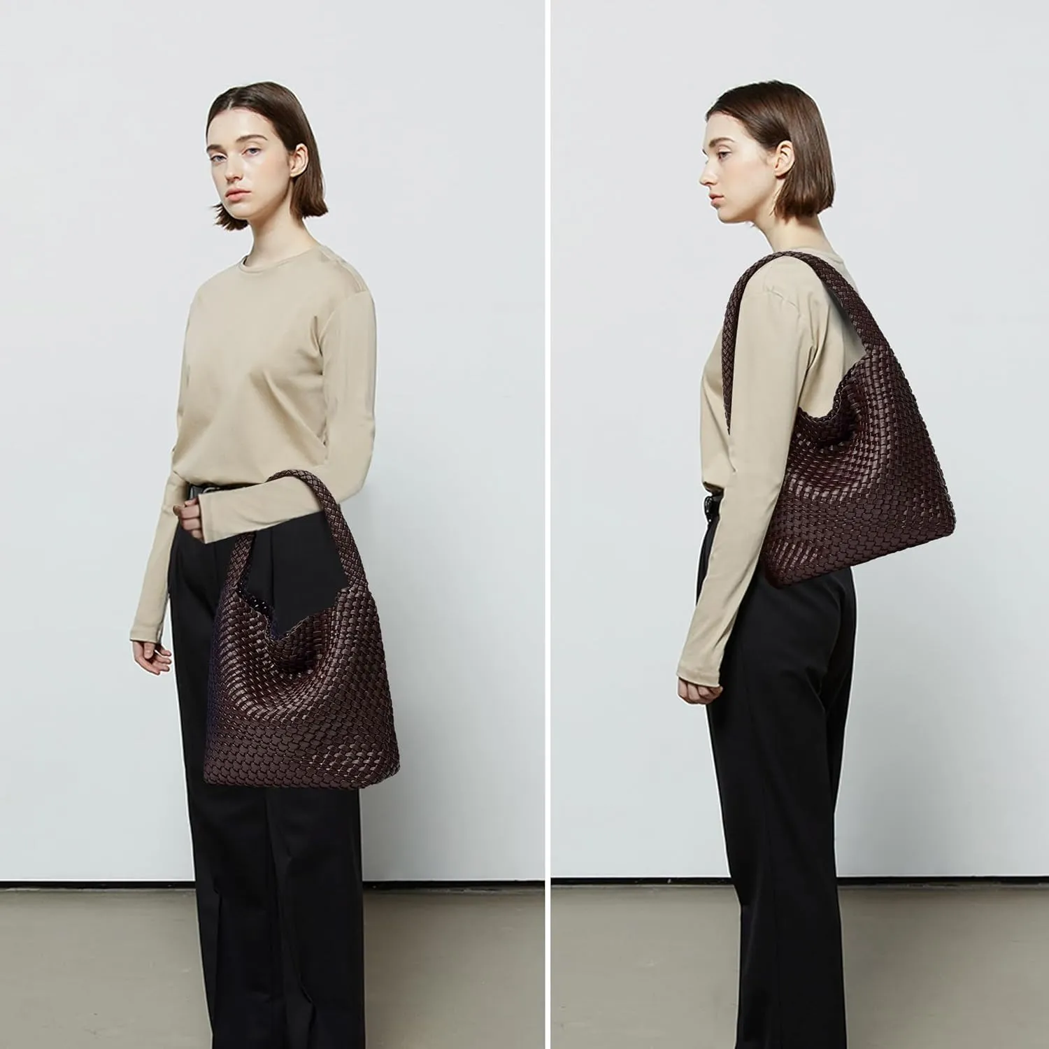 Woven Tote Bag for Women: Vegan Leather Shoulder Purse - Underarm Hobo Bag - Summer Beach Tote for Vacation