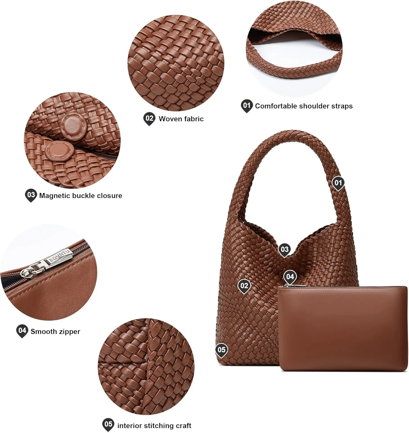Woven Tote Bag for Women: Vegan Leather Shoulder Purse - Underarm Hobo Bag - Summer Beach Tote for Vacation