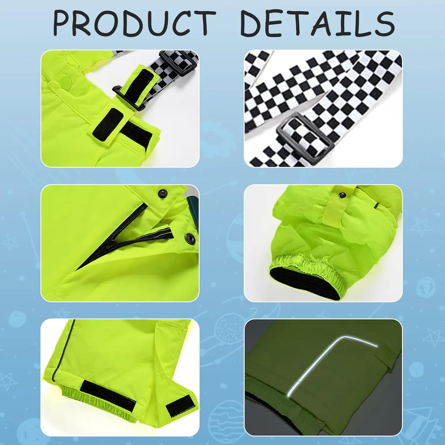 WOWULOVELY Kid's Snow Bib Pants Winter Waterproof Windproof Ski Pants Insulated Snowboard Overalls for Boys Girls