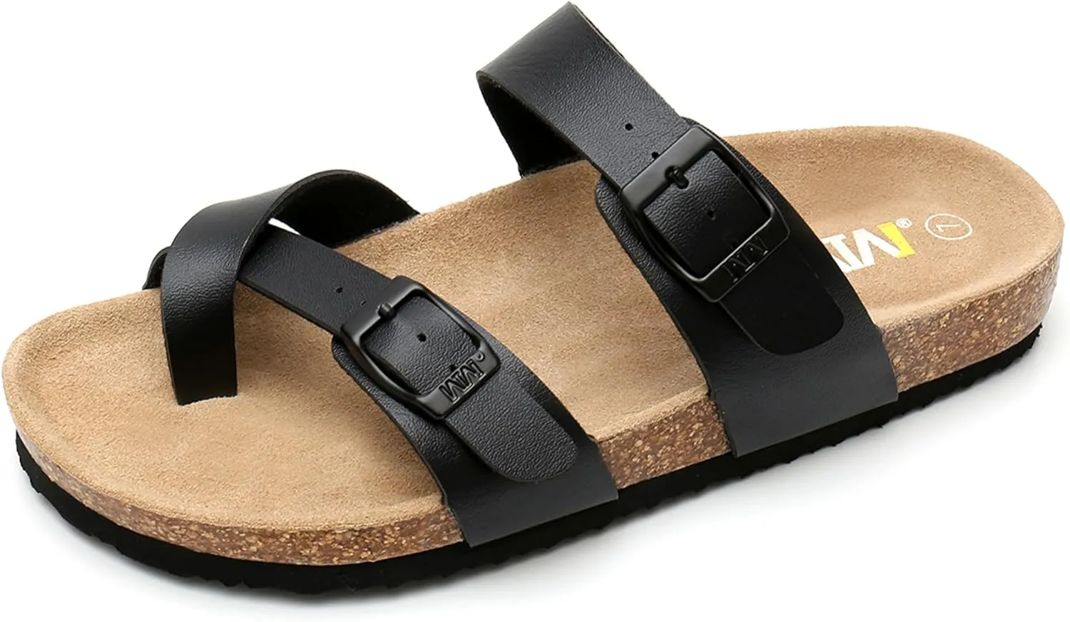WTW Cork Footbed Womens Sandals Genuine Leather Insole Slides Sandals for Women Adjustable Buckle Summer Sandals Outdoor Walking