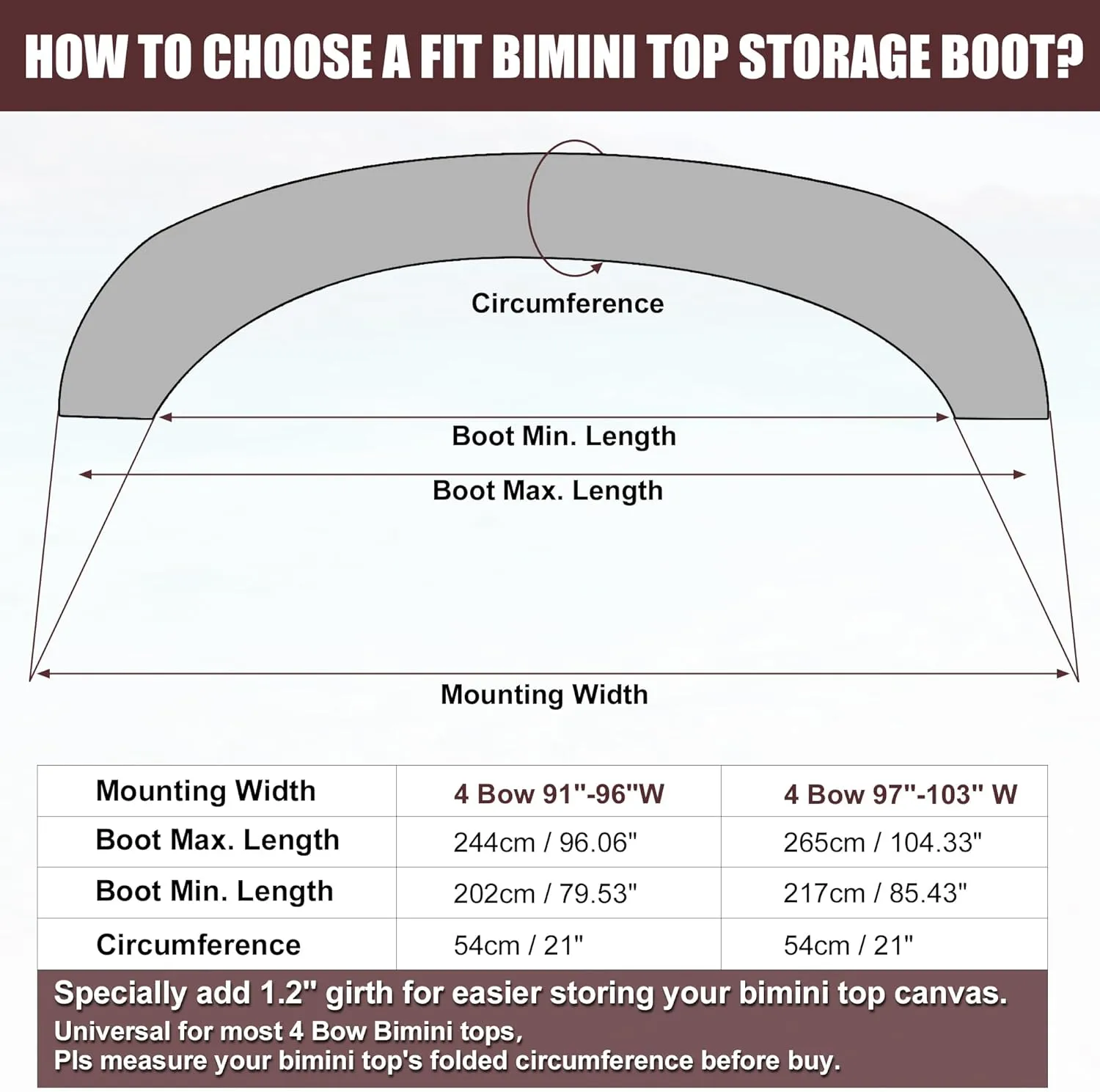 X AUTOHAUX 4 Bow Bimini Top Storage Boot Cover Waterproof Boat Bimini Storage Bag 600D Polyester Canvas No Frame Sun Resist