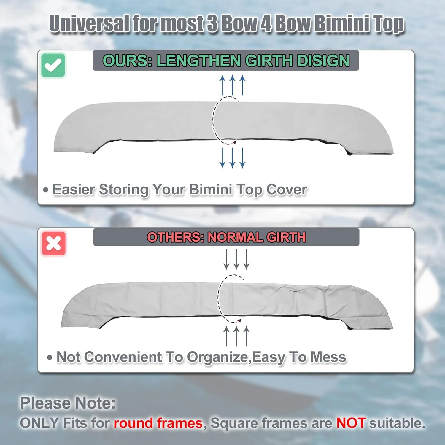 X AUTOHAUX Bimini Top Storage Boot Cover Waterproof Boat Bimini Storage Bag 600D Polyester Canvas Sun Resist Universal for 3 Bow 4 Bow