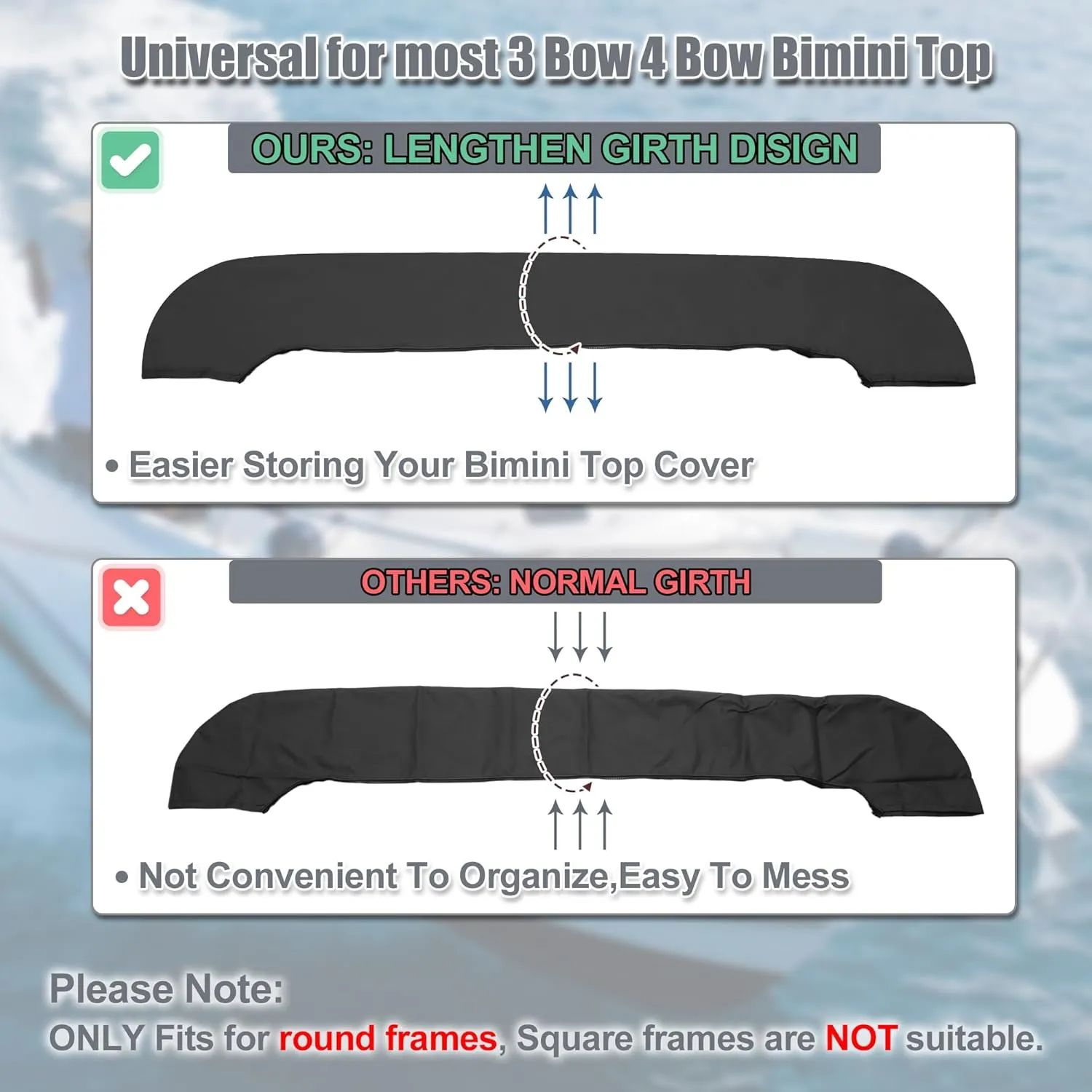 X AUTOHAUX Bimini Top Storage Boot Cover Waterproof Boat Bimini Storage Bag 600D Polyester Canvas Sun Resist Universal for 3 Bow 4 Bow