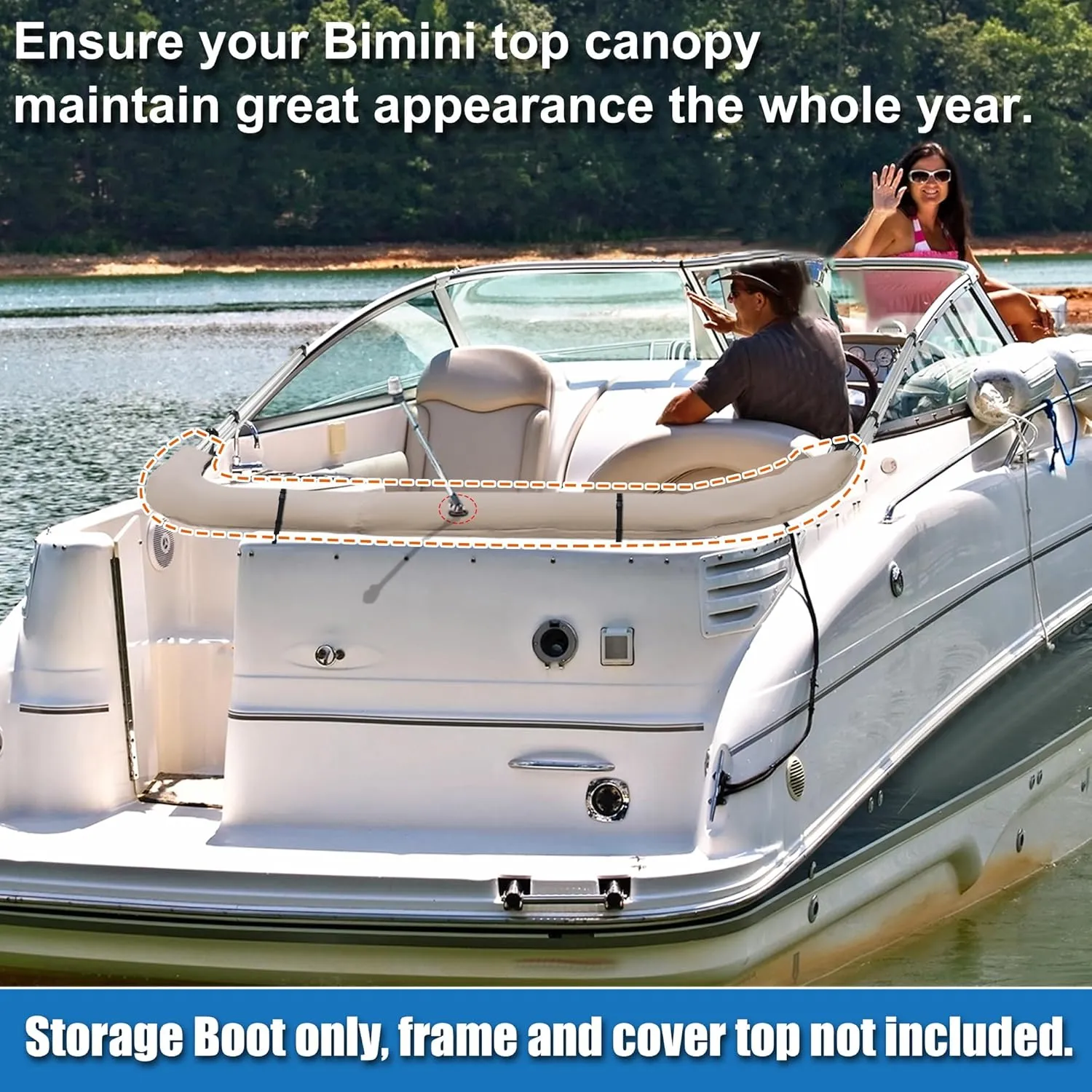 X AUTOHAUX Square Frame Bimini Top Storage Boot Cover with Stern Light Hole Boat Bimini Storage Bag with 2 Fixed Straps for 3 Bow 4 Bow 1 Set