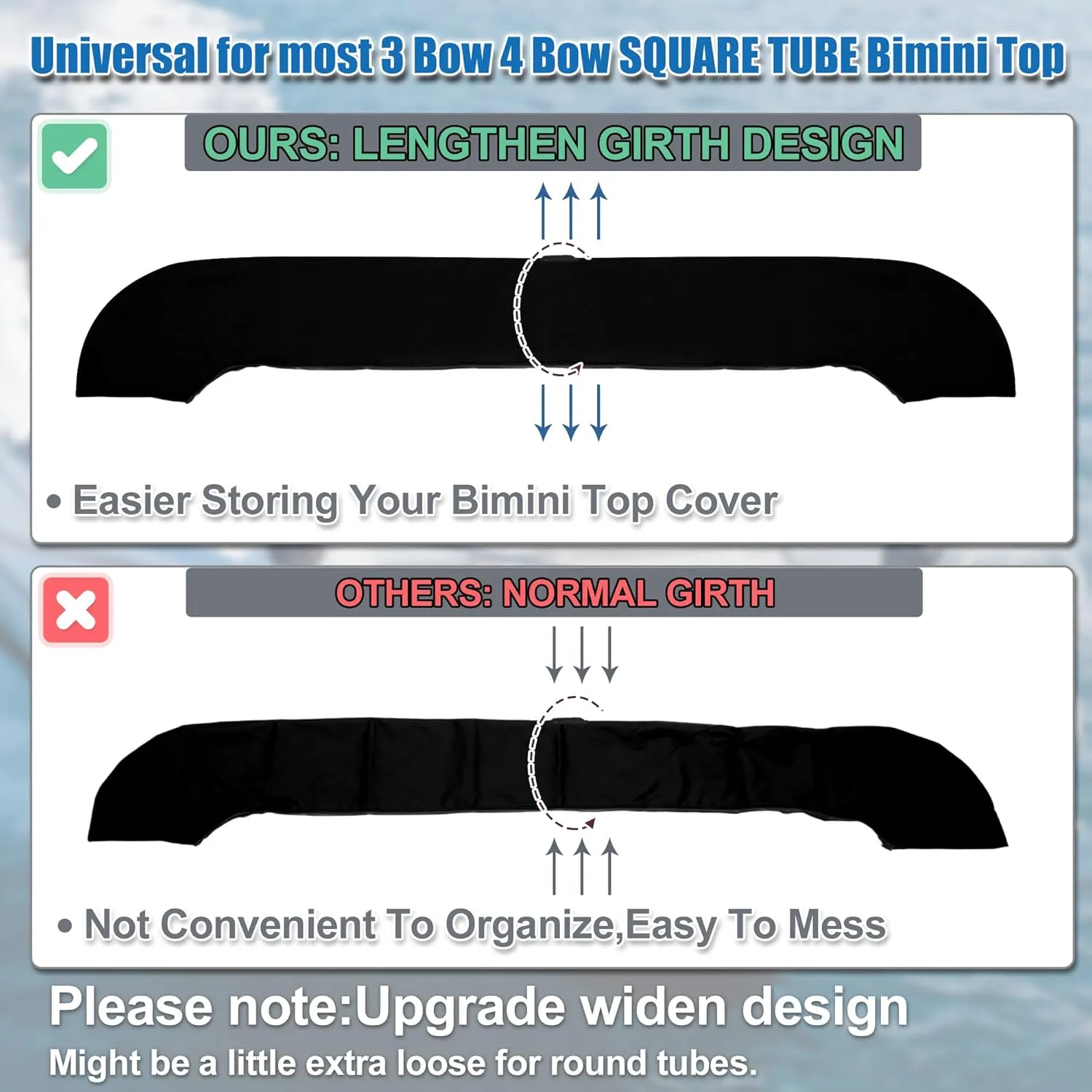 X AUTOHAUX Square Frame Bimini Top Storage Boot Cover with Stern Light Hole Boat Bimini Storage Bag with 2 Fixed Straps for 3 Bow 4 Bow 1 Set