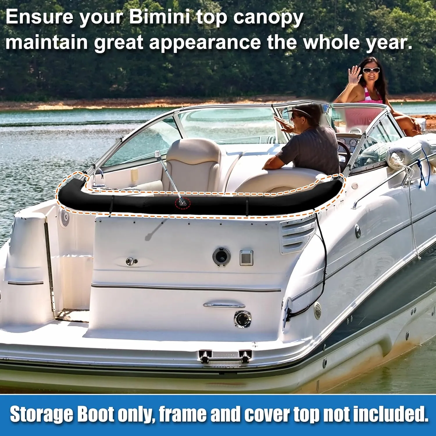X AUTOHAUX Square Frame Bimini Top Storage Boot Cover with Stern Light Hole Boat Bimini Storage Bag with 2 Fixed Straps for 3 Bow 4 Bow 1 Set