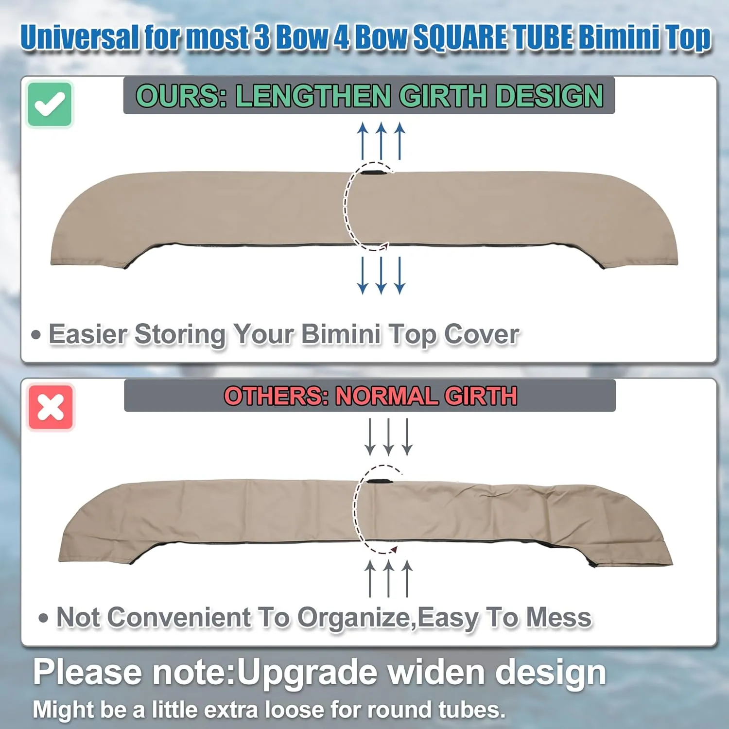 X AUTOHAUX Square Frame Bimini Top Storage Boot Cover with Stern Light Hole Boat Bimini Storage Bag with 2 Fixed Straps for 3 Bow 4 Bow 1 Set