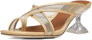 XYD Women Split Toe Cross Strap Mule Sandals Mid Low Crystal Flared Heel Slide Slippers Slip On Summer Casual Outdoor Shoes