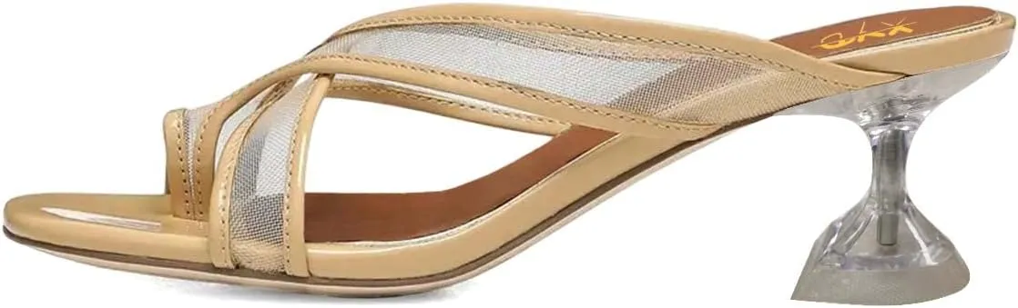 XYD Women Split Toe Cross Strap Mule Sandals Mid Low Crystal Flared Heel Slide Slippers Slip On Summer Casual Outdoor Shoes