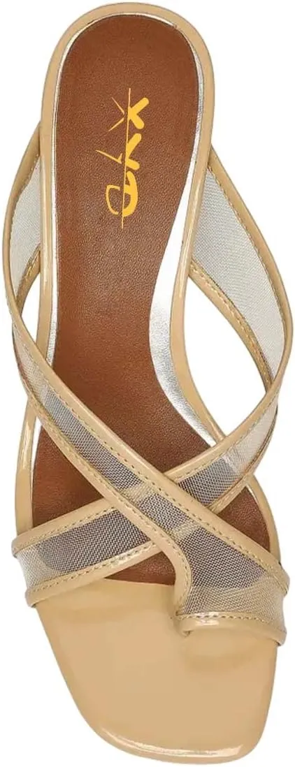 XYD Women Split Toe Cross Strap Mule Sandals Mid Low Crystal Flared Heel Slide Slippers Slip On Summer Casual Outdoor Shoes