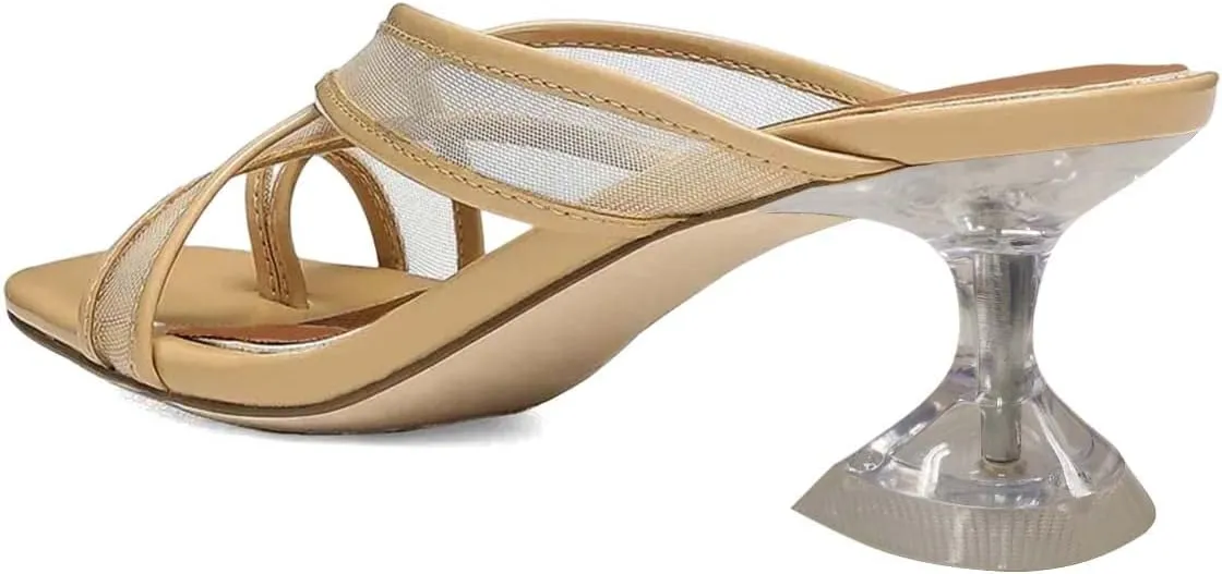 XYD Women Split Toe Cross Strap Mule Sandals Mid Low Crystal Flared Heel Slide Slippers Slip On Summer Casual Outdoor Shoes
