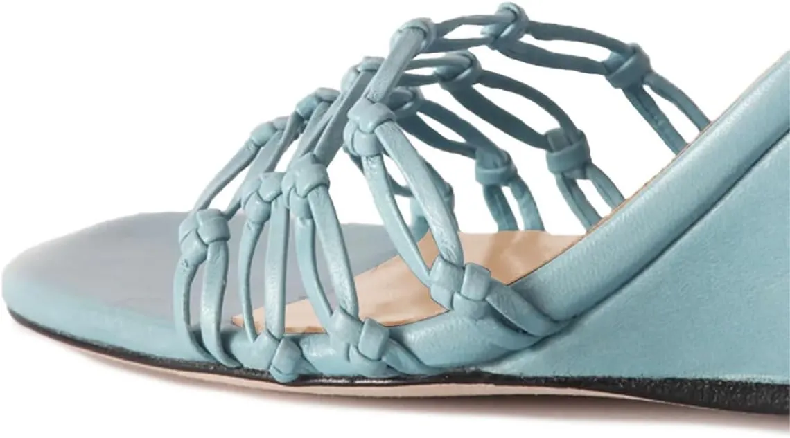 XYD Women Woven Strap Wedge Sandals Square Open Toe Slip On High Heel Mules Elegant Beach Dress Shoes