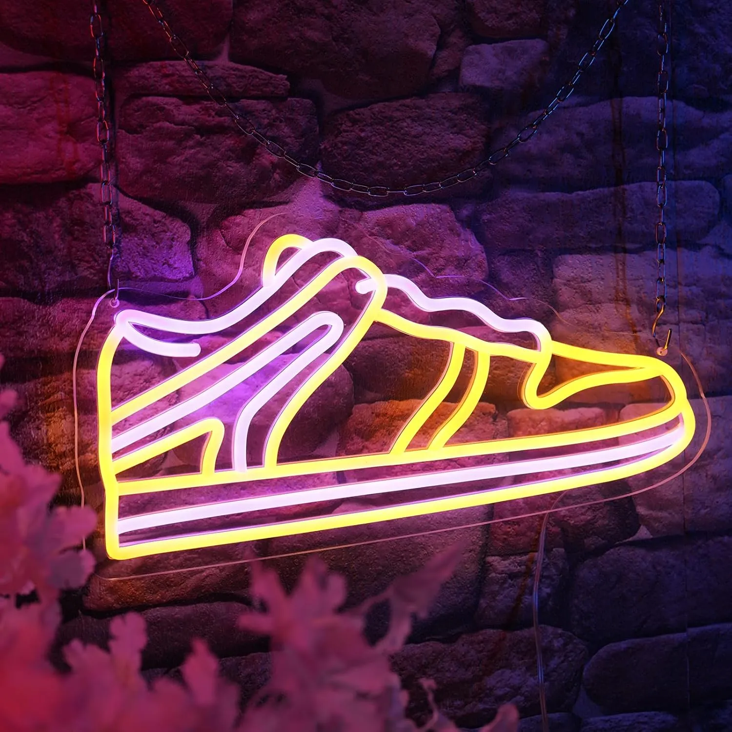 YALLOVE Sneaker Neon Sign for Wall Decoration, USB Powered Shoe Led Light, Brightness Adjustable (Battery Case)