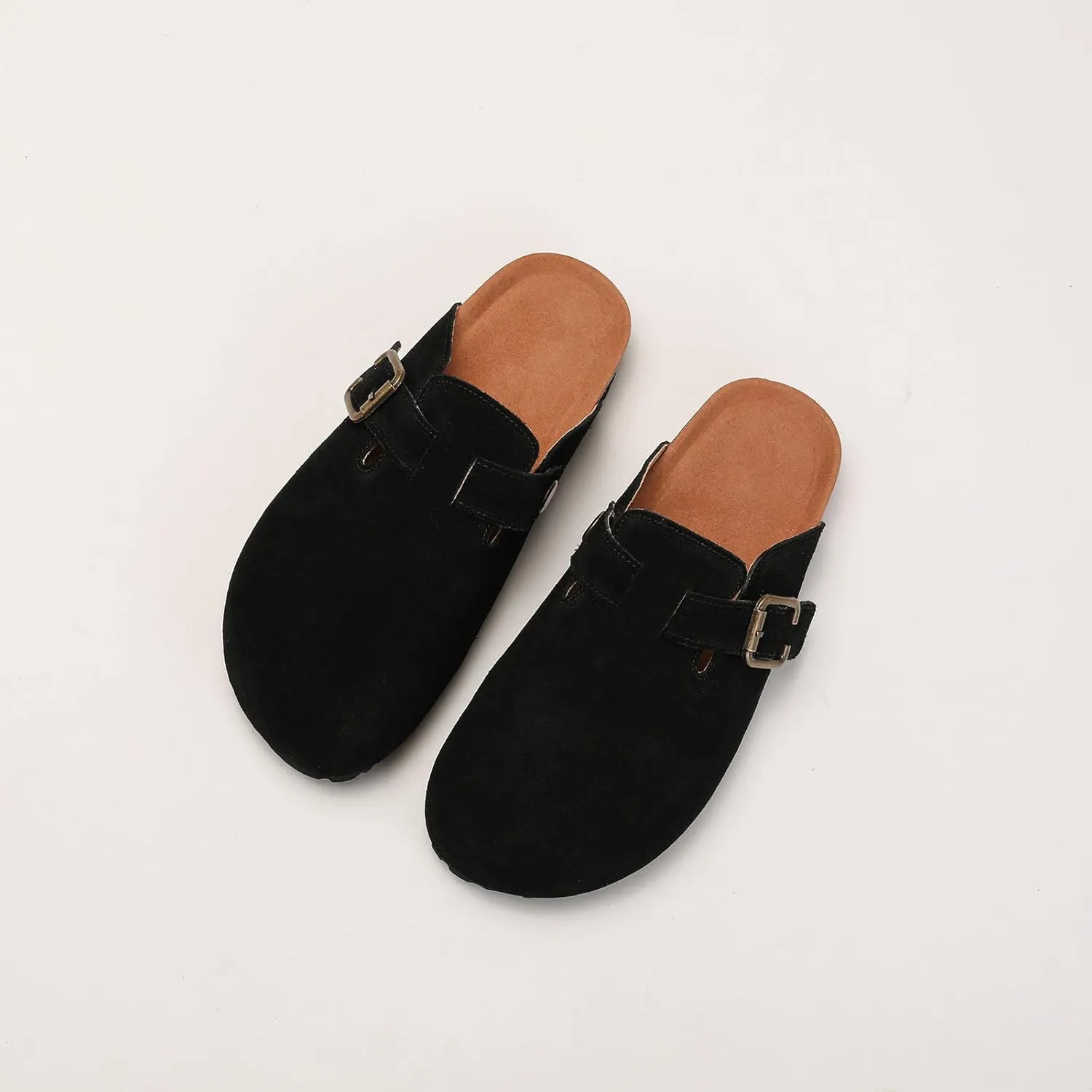 Yenktwei Women's Suede Clogs Cork Footbed Mule Shoes for Women Casual Slip-On Sandals with Arch Support Black