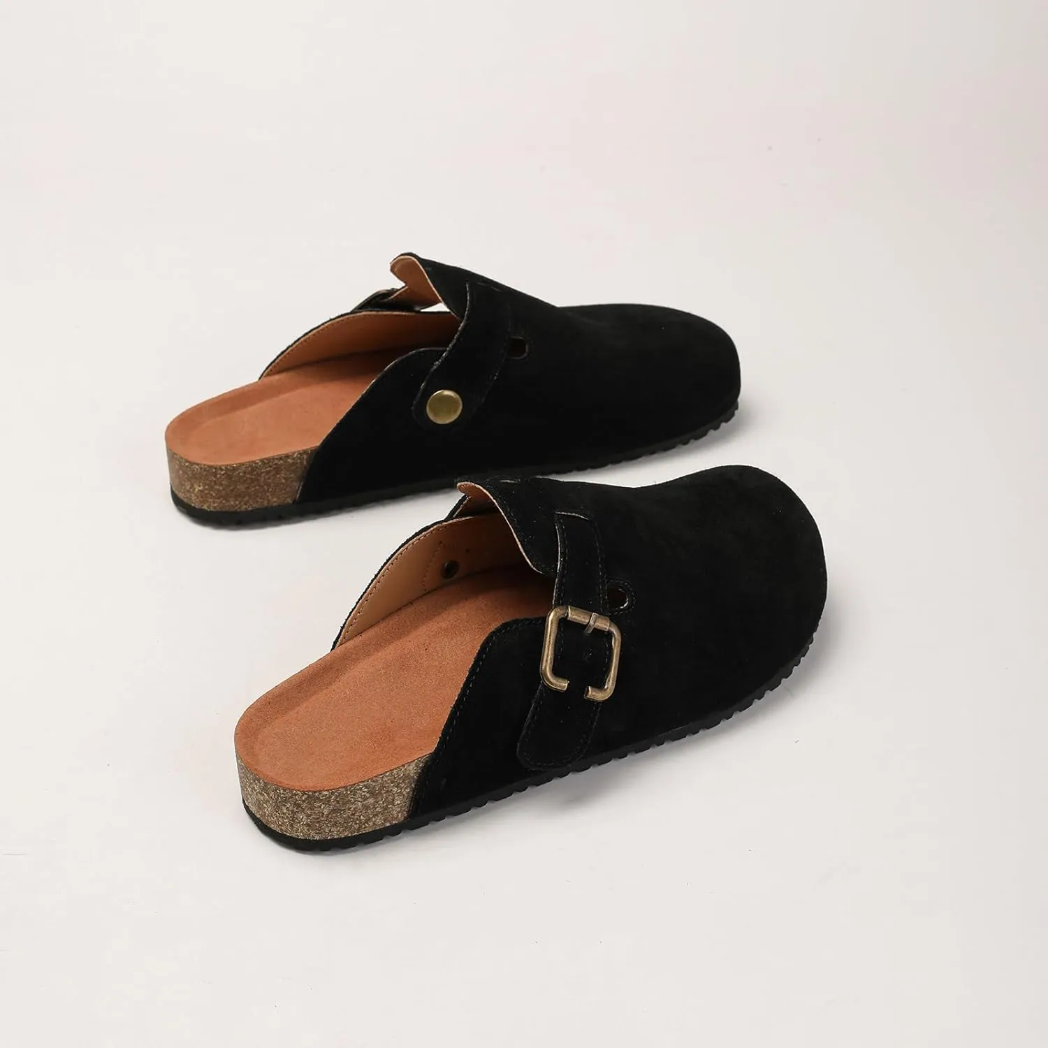 Yenktwei Women's Suede Clogs Cork Footbed Mule Shoes for Women Casual Slip-On Sandals with Arch Support Black