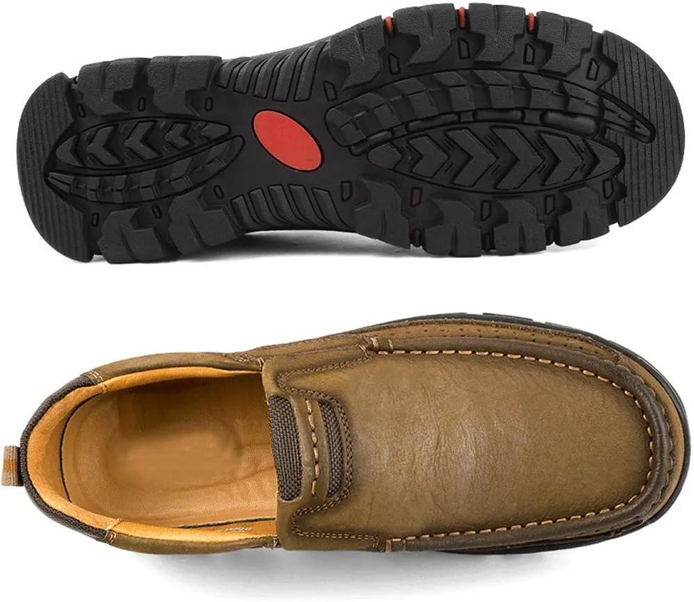 YONGJIA Men's Classic Outdoor Leather Non-Slip Lightweight Breathable Loafers Shoes Hiking Casual Shoes