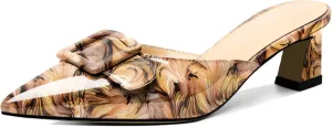 Zamikoo Women's Kitten Heel Mules, Pointed Toe Low Heel Sandals, Slip On Low Heeled Slippers with Buckle Bow, Fashion Wedding Dress Pump Shoes
