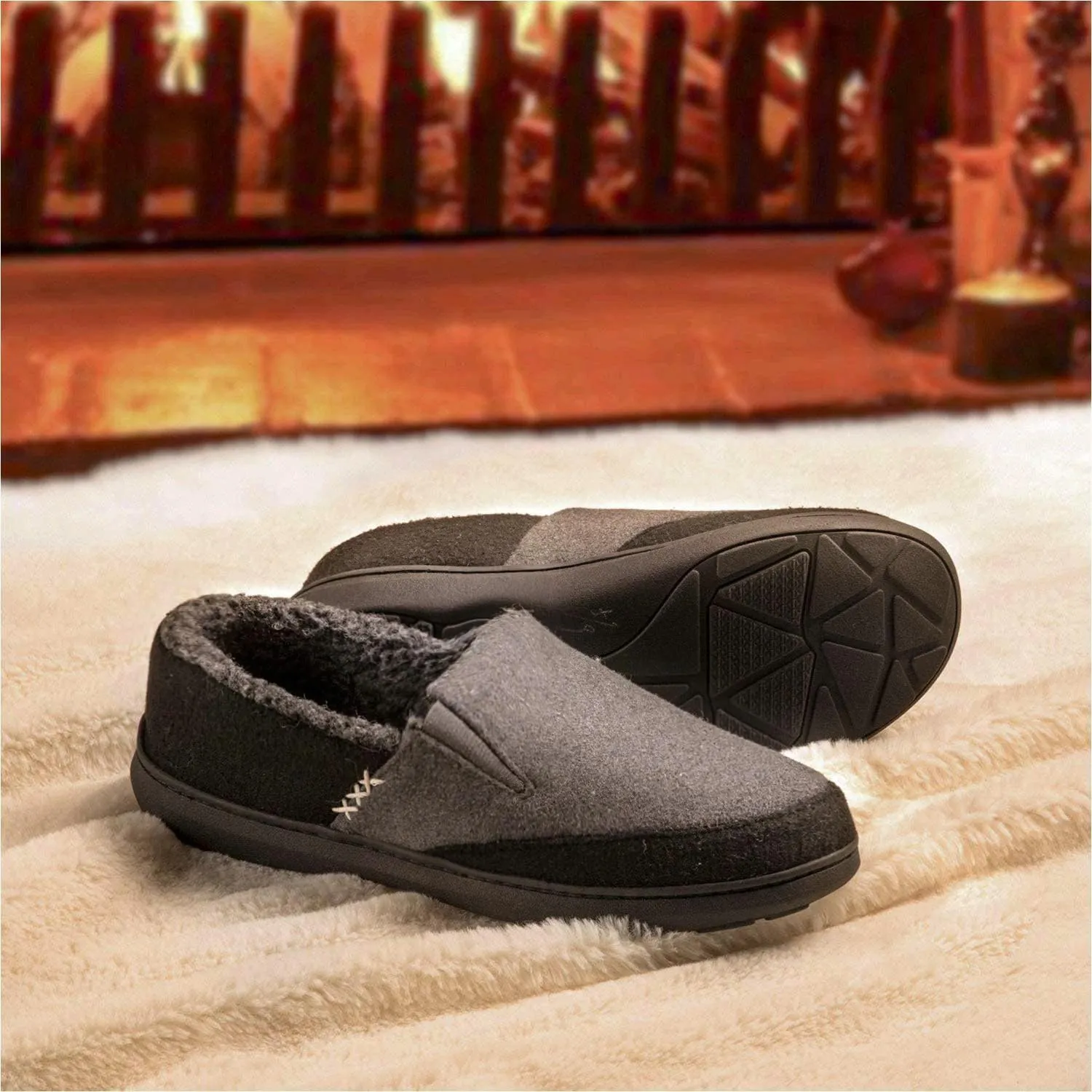 Zigzagger Men's Zermatt Wool-blend Loafer Slippers with Memory Foam Indoor
