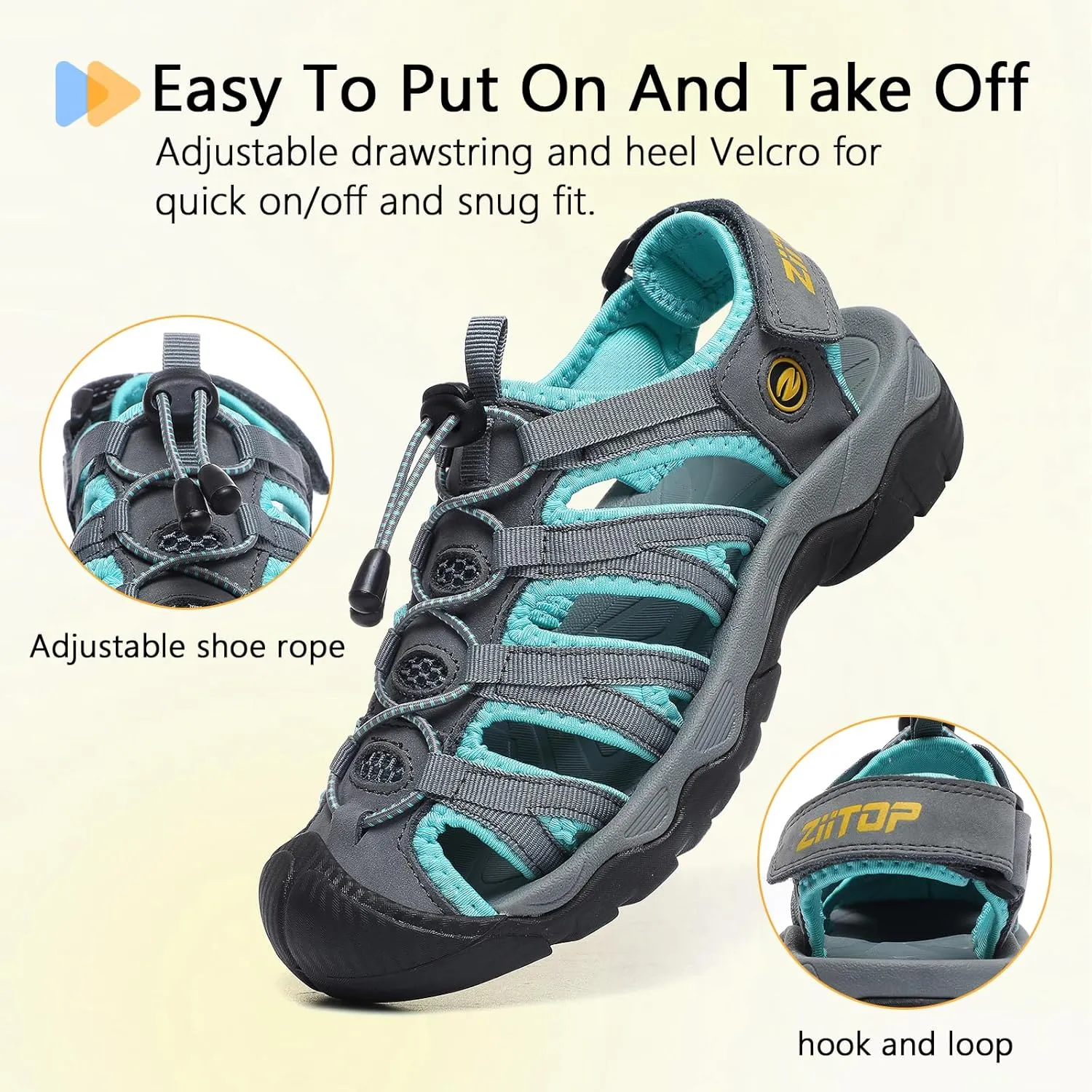 ziitop Womens Hiking Sandals Closed Toe Summer Outdoor Adventurous Beach Sandals Lace Adjustable Double Buckle Water Shoes