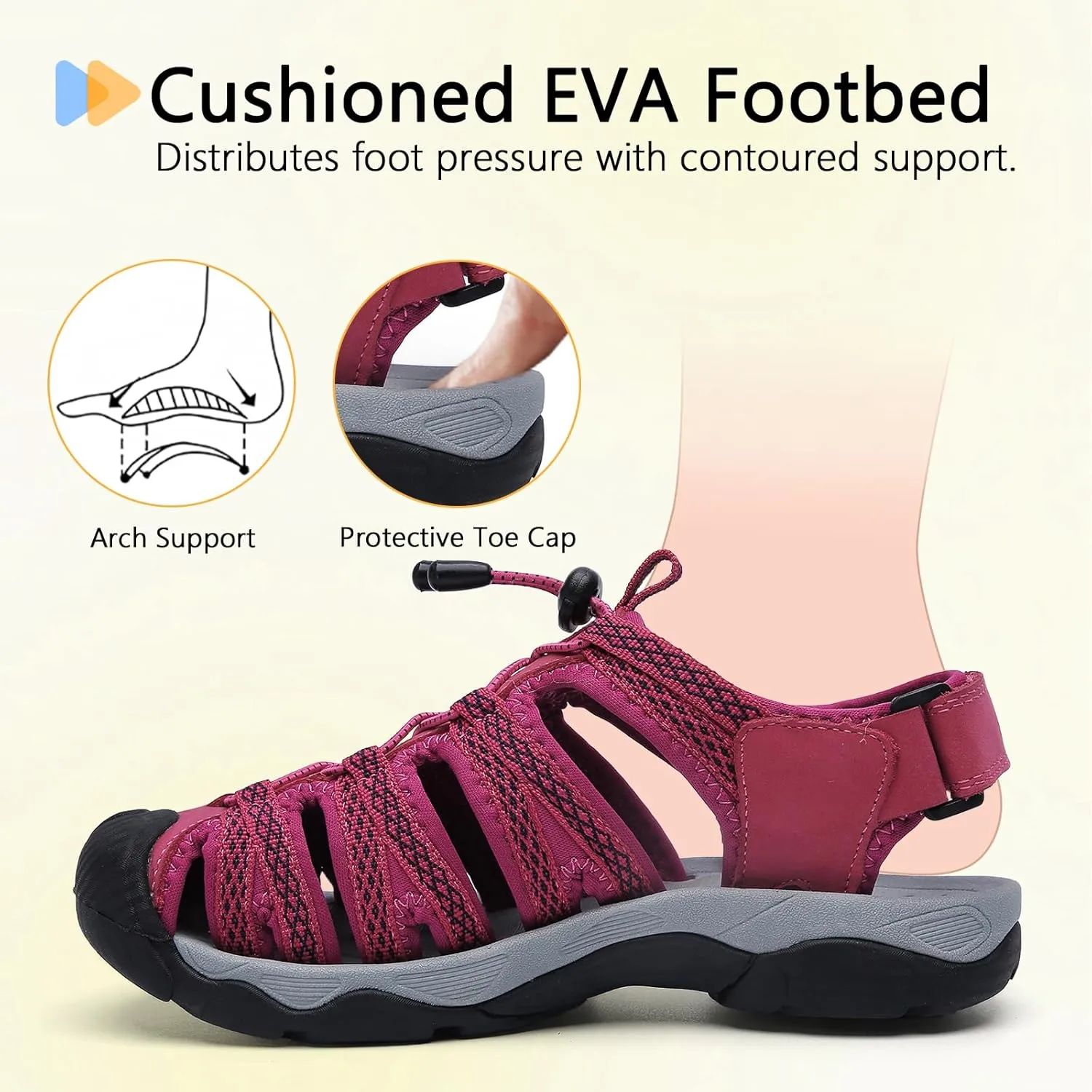 ziitop Womens Hiking Sandals Closed Toe Summer Outdoor Adventurous Beach Sandals Lace Adjustable Double Buckle Water Shoes