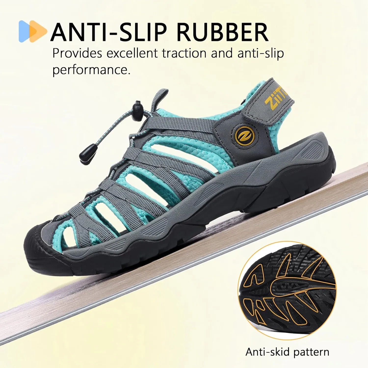 ziitop Womens Hiking Sandals Closed Toe Summer Outdoor Adventurous Beach Sandals Lace Adjustable Double Buckle Water Shoes